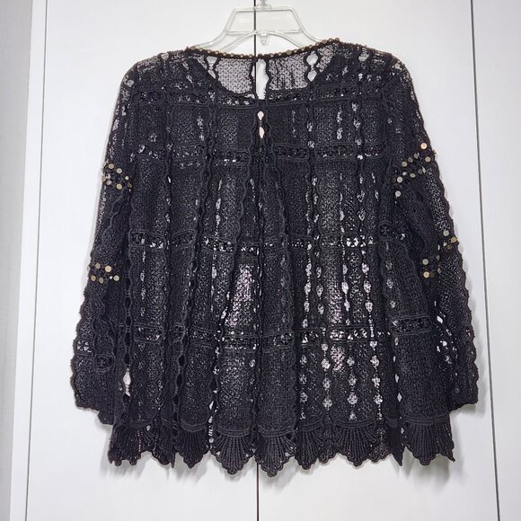 Anthropologie Maeve Auralis Black Sheer Lace Embellished Top Size S - Picture 1 of 7
